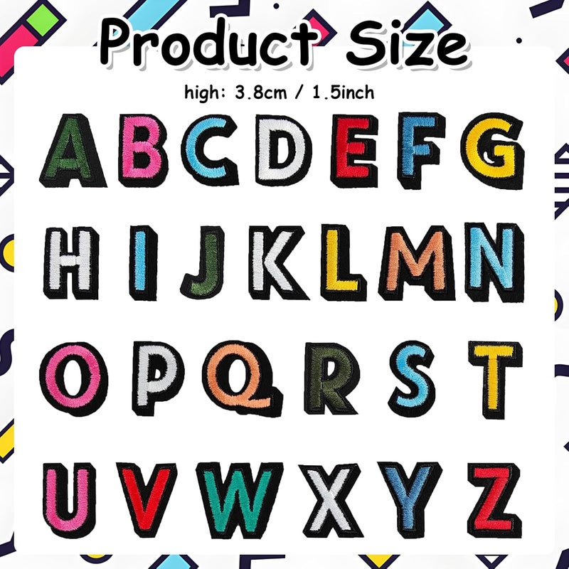 EMORBALS 52 Pcs Iron on Letters for Fabric, Letters Patches A-Z, Iron on/Sew on Alphabet Patch for Clothes, Hat, Socks, Jeans - Image 2